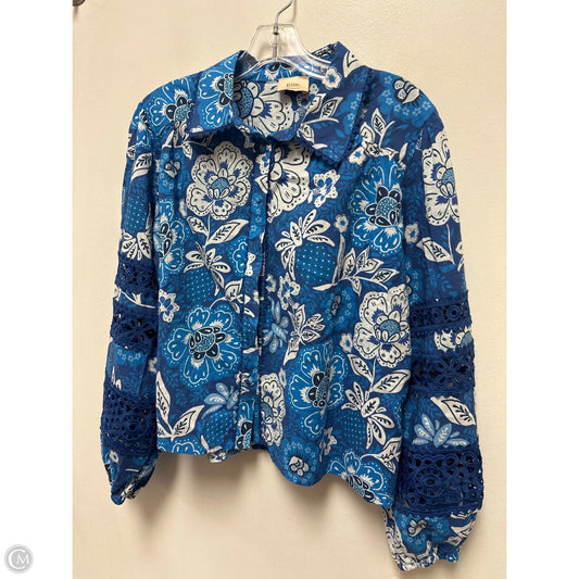 Blouse Long Sleeve By Elie Tahari In Blue & White, Size: L