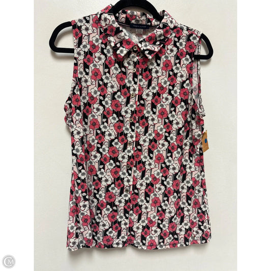 Blouse Sleeveless By Tommy Hilfiger In Black & Pink, Size: L