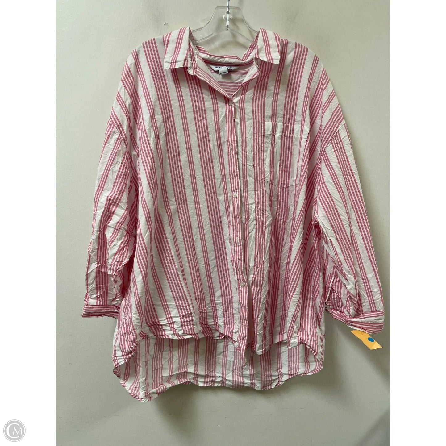 Blouse Long Sleeve By Old Navy In Pink & White, Size: Xl