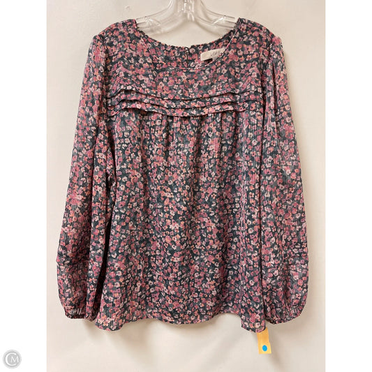 Top Long Sleeve By Loft In Grey & Pink, Size: Xl