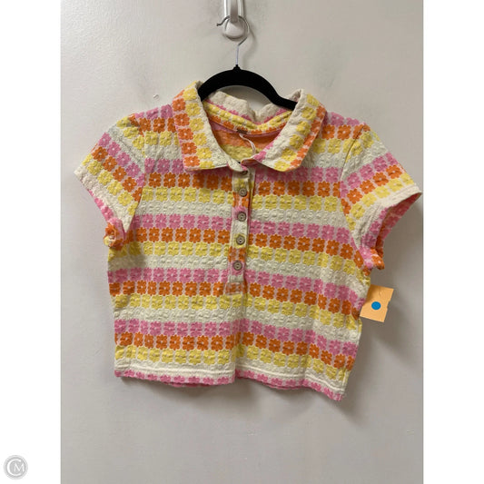 Top Short Sleeve By Free People In Pink & Yellow, Size: L