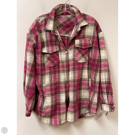 Jacket Shirt By Clothes Mentor In Cream & Pink, Size: L