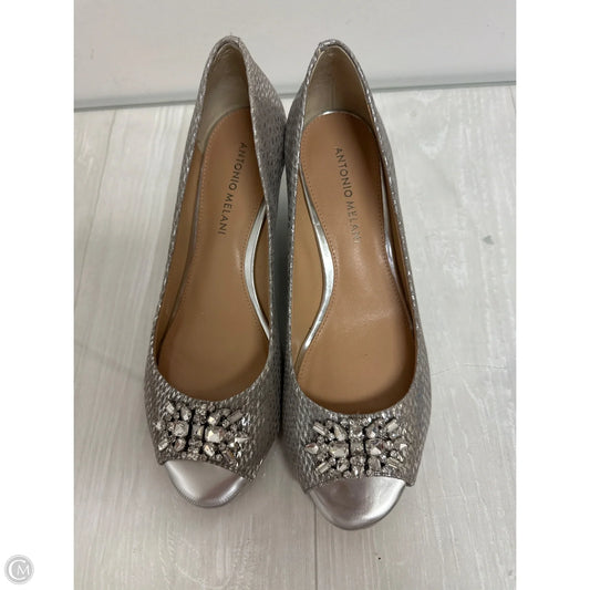 Sandals Heels Wedge By Antonio Melani In Silver, Size: 8