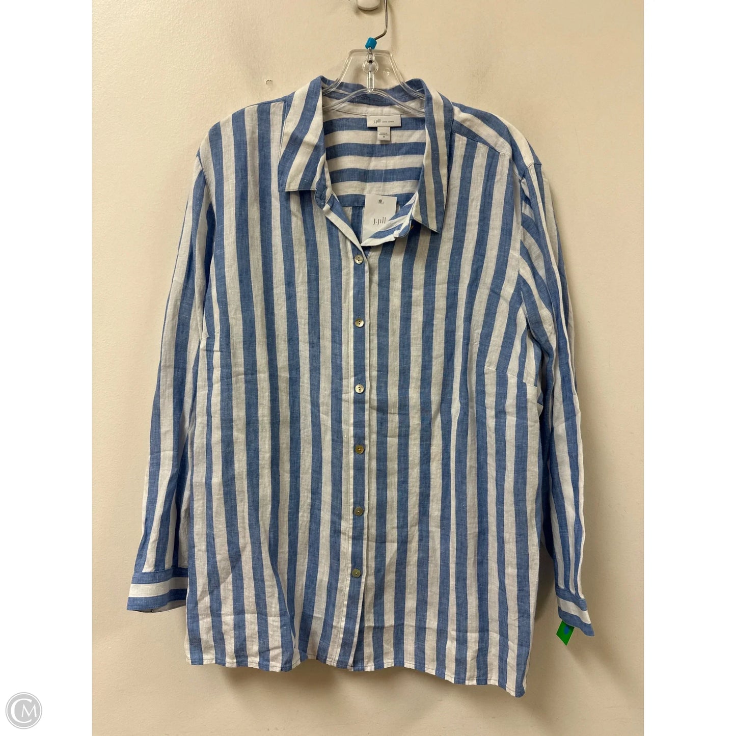 Blouse Long Sleeve By J. Jill In Blue & White, Size: 2x