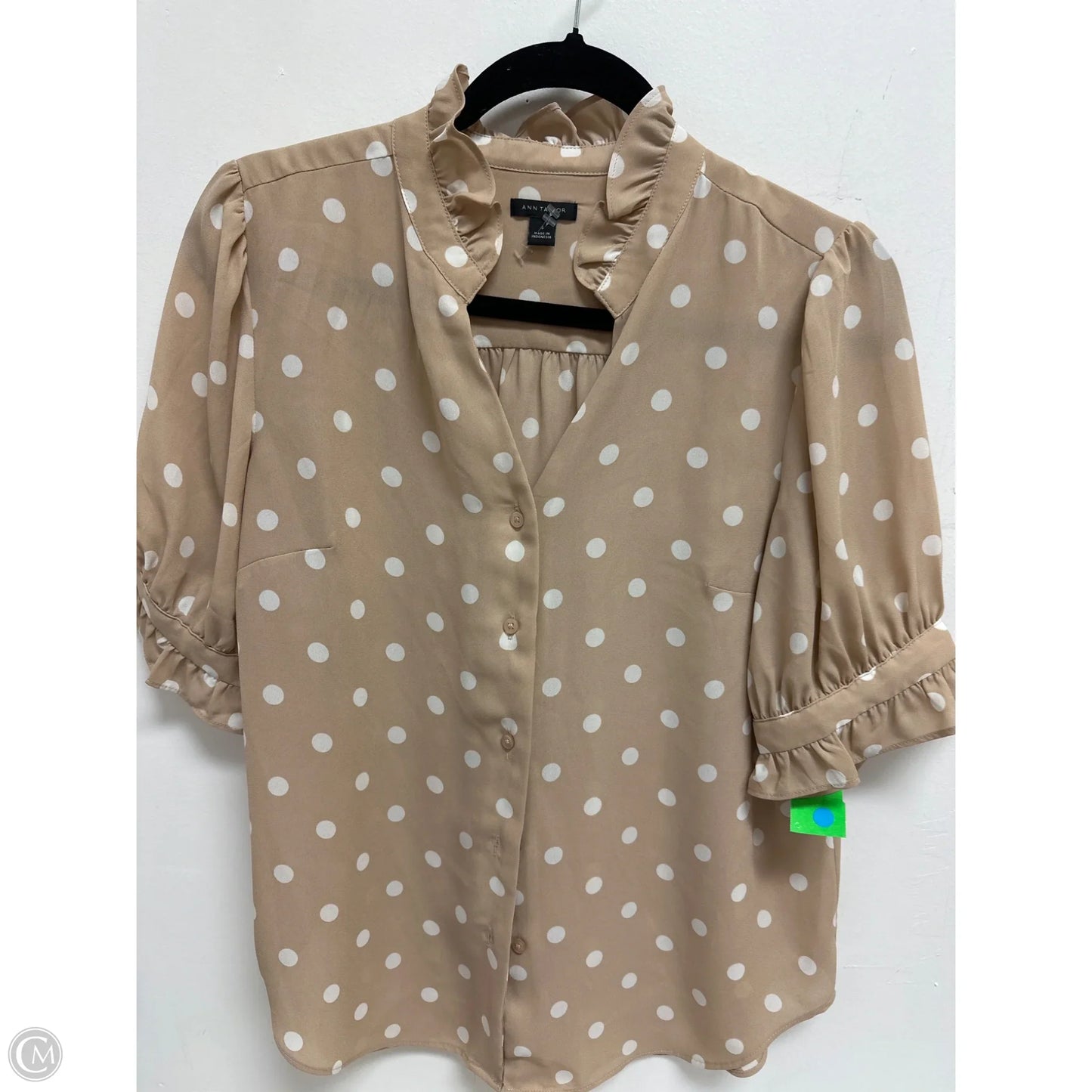 Blouse Short Sleeve By Ann Taylor In Cream & White, Size: S