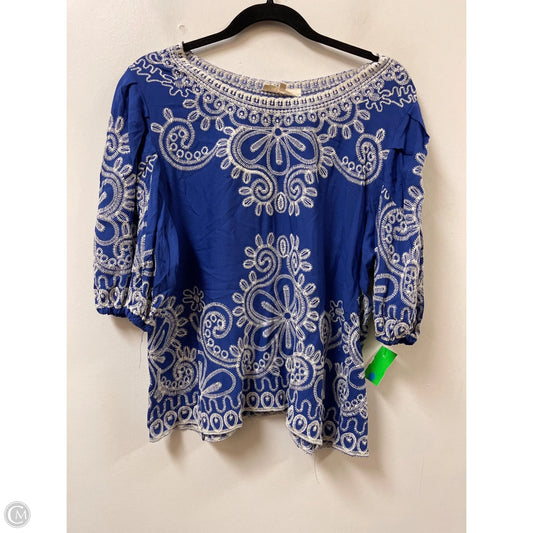 Top Short Sleeve By Solitaire In Blue & White, Size: Xl