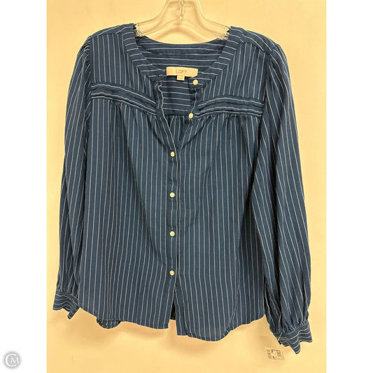 Blouse Long Sleeve By Loft In Blue & White, Size: M