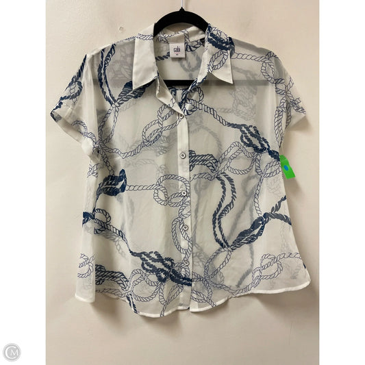 Blouse Short Sleeve By Cabi In Blue & White, Size: Xs