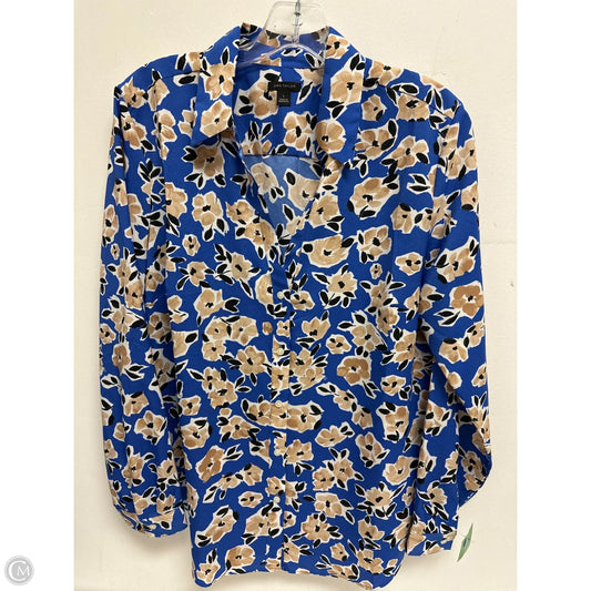 Blouse Long Sleeve By Ann Taylor In Blue & Cream, Size: L