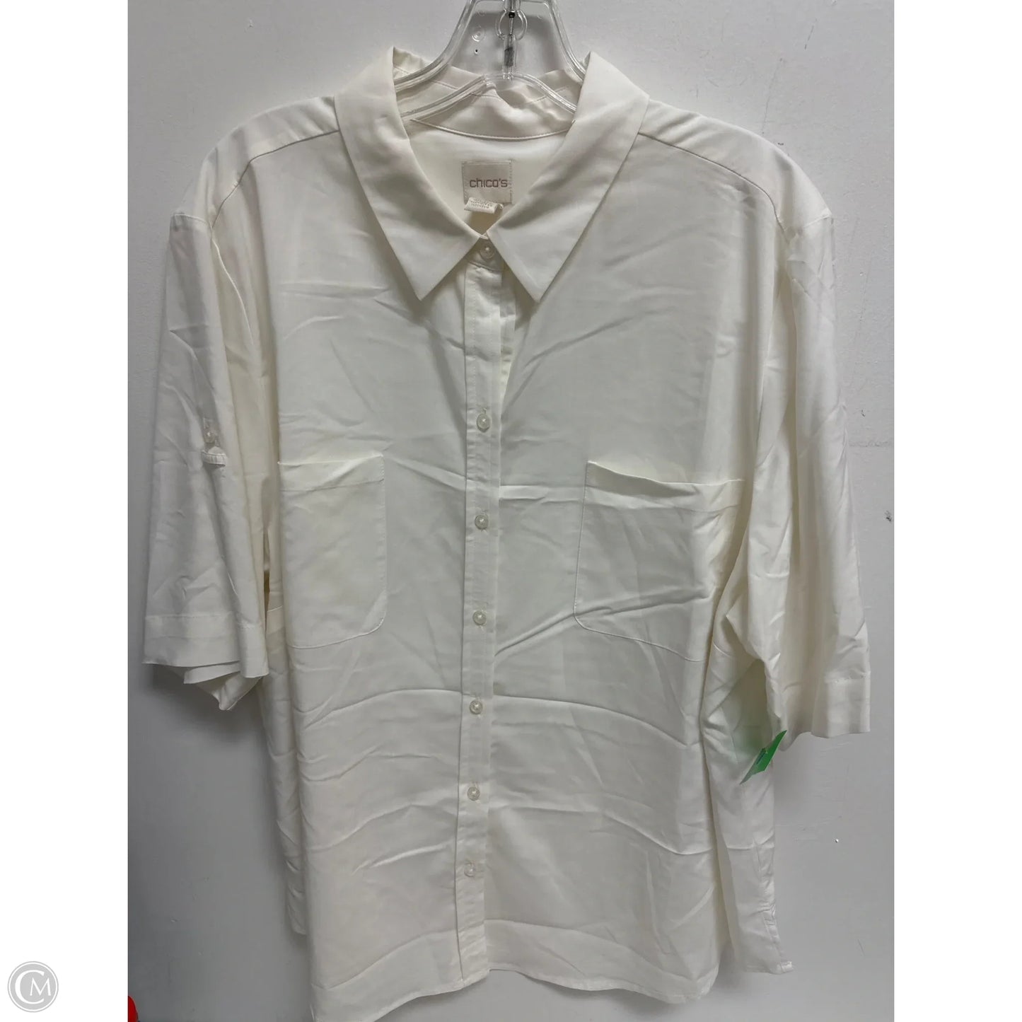 Blouse Short Sleeve By Chicos In Cream, Size: 1x
