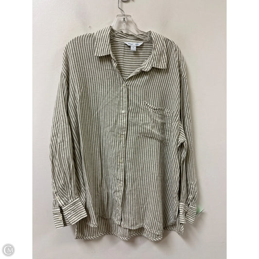 Blouse Long Sleeve By Old Navy In Green & White, Size: Xl