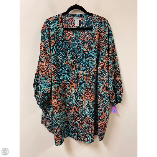 Blouse 3/4 Sleeve By Catherines In Blue & Orange, Size: 4x