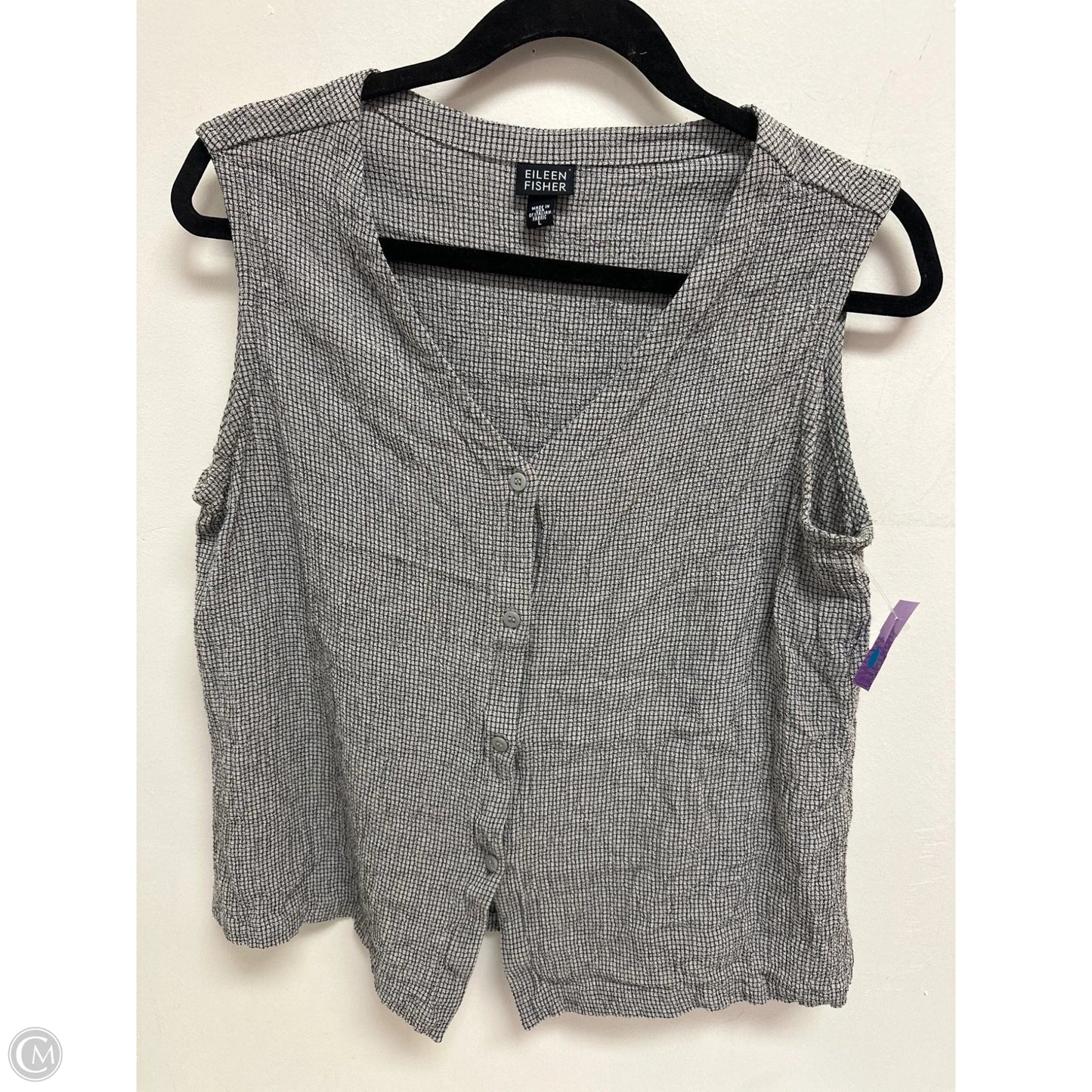 Blouse Sleeveless By Eileen Fisher In Black & Grey, Size: L