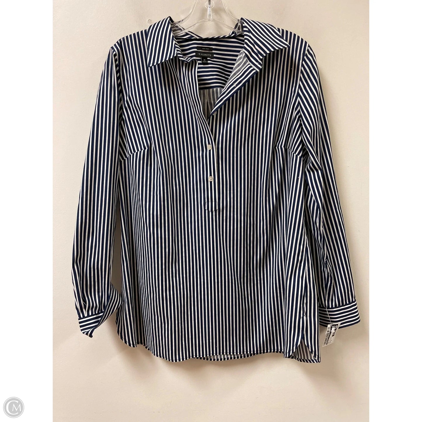 Top Long Sleeve By Talbots In Blue & White, Size: M