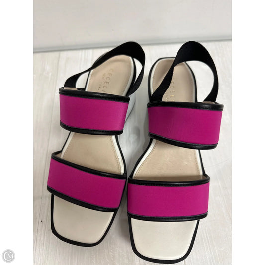Sandals Heels Wedge By Cma In Pink & White, Size: 7