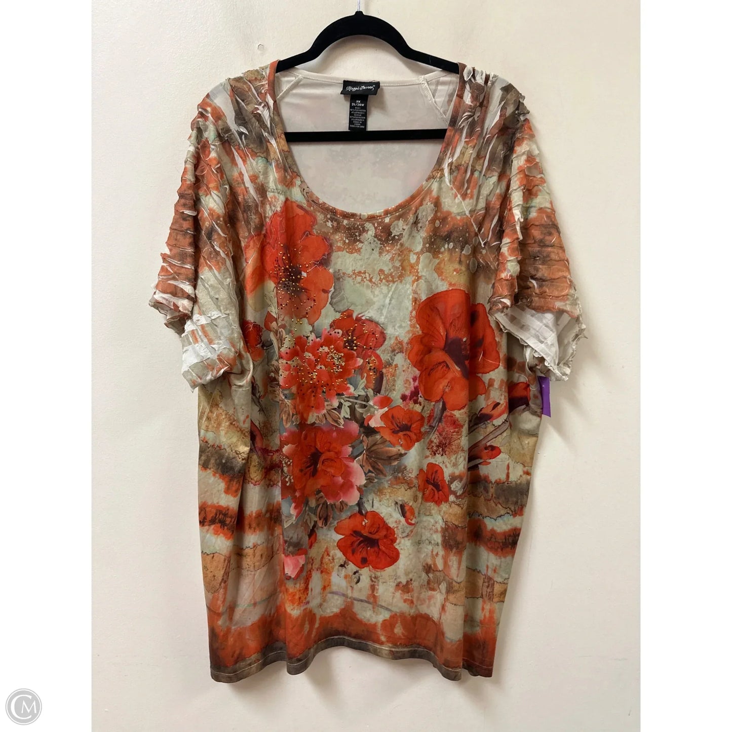 Top Short Sleeve By Maggie Barnes In Orange & Red, Size: 3x