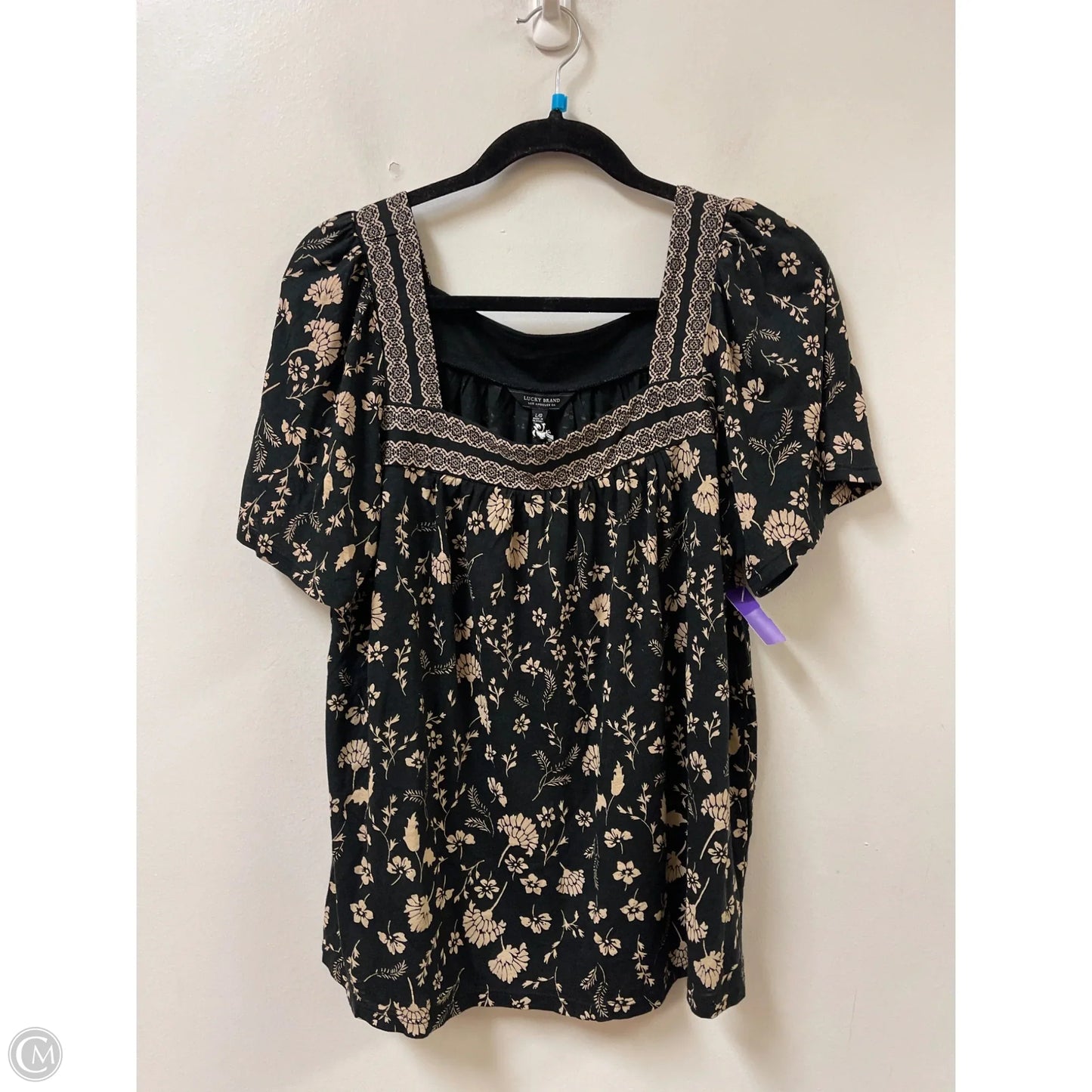 Top Short Sleeve By Lucky Brand In Black & Cream, Size: L