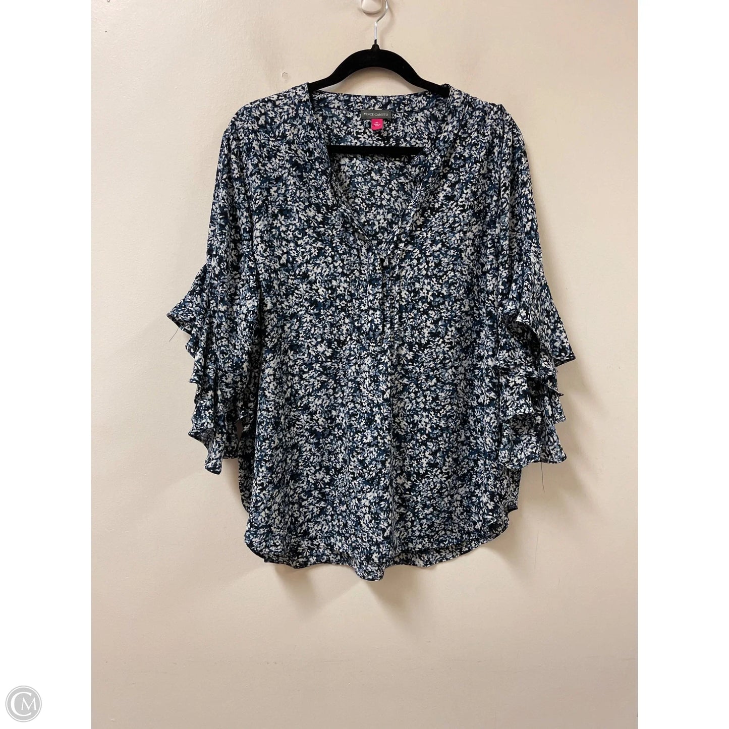 Top Short Sleeve By Vince Camuto In Blue & White, Size: Xl