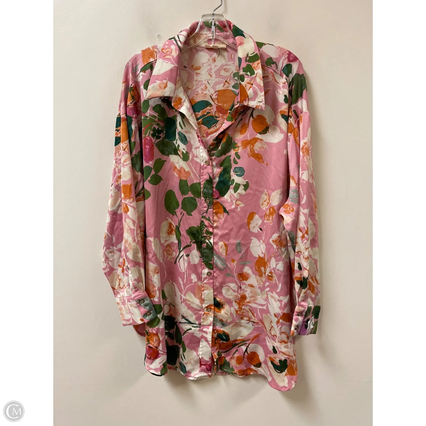 Blouse Long Sleeve By Entro In Green & Pink, Size: 1x