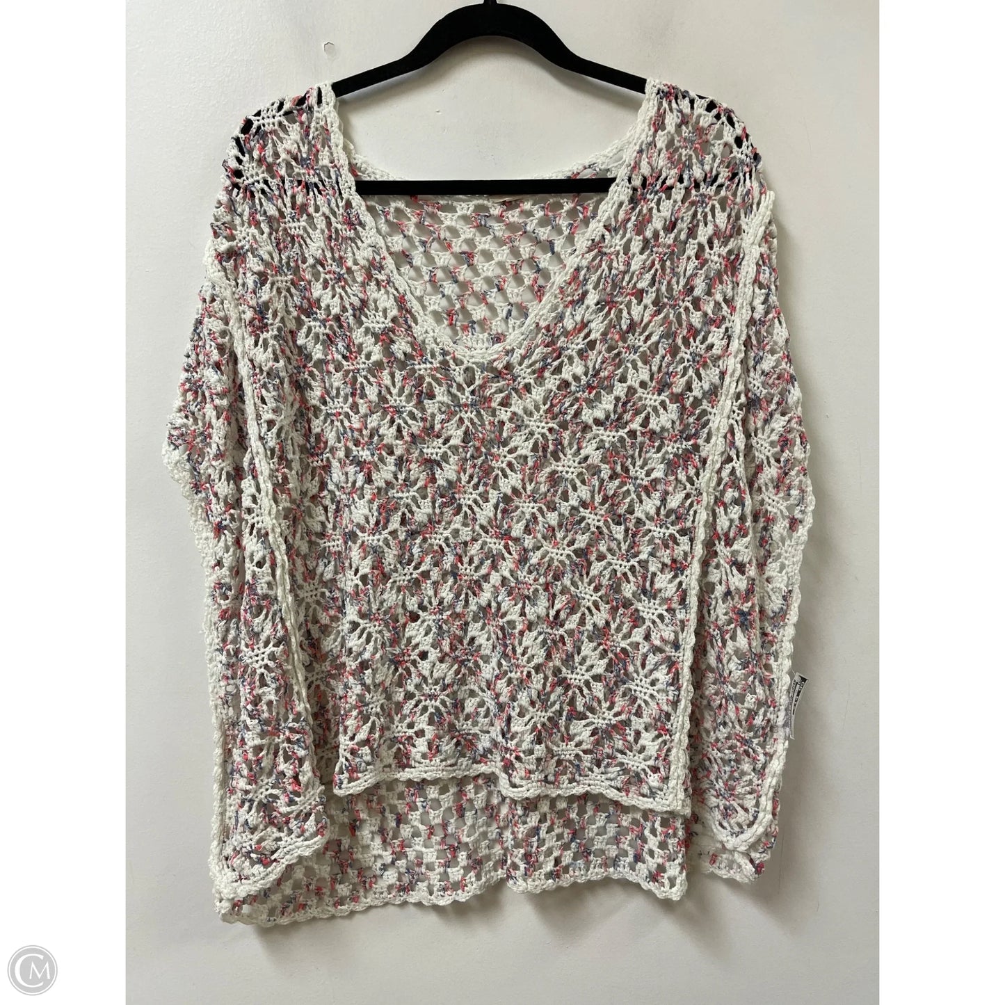 Sweater Short Sleeve By Pol In Red & White, Size: L