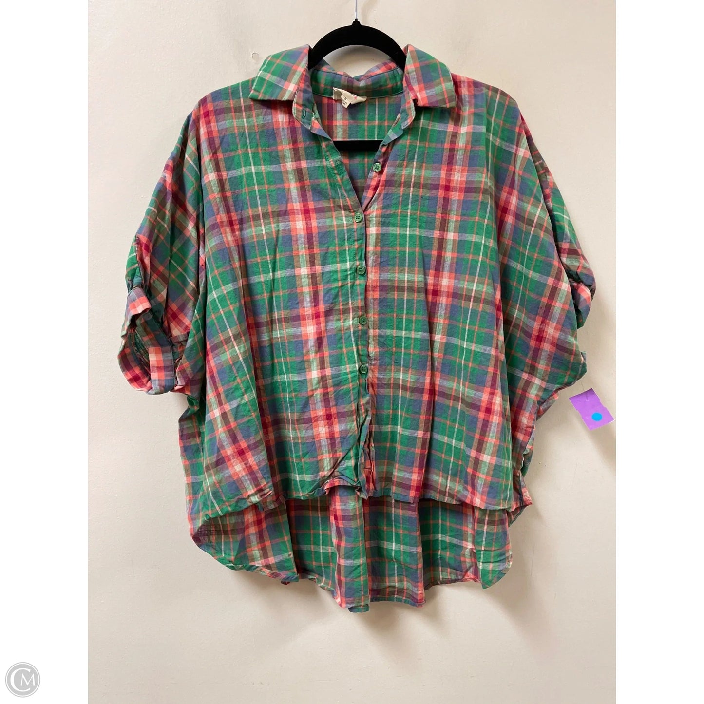 Blouse Short Sleeve By Bibi In Green & Pink, Size: S