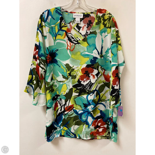 Top Long Sleeve By Peck And Peck In Green & Yellow, Size: L