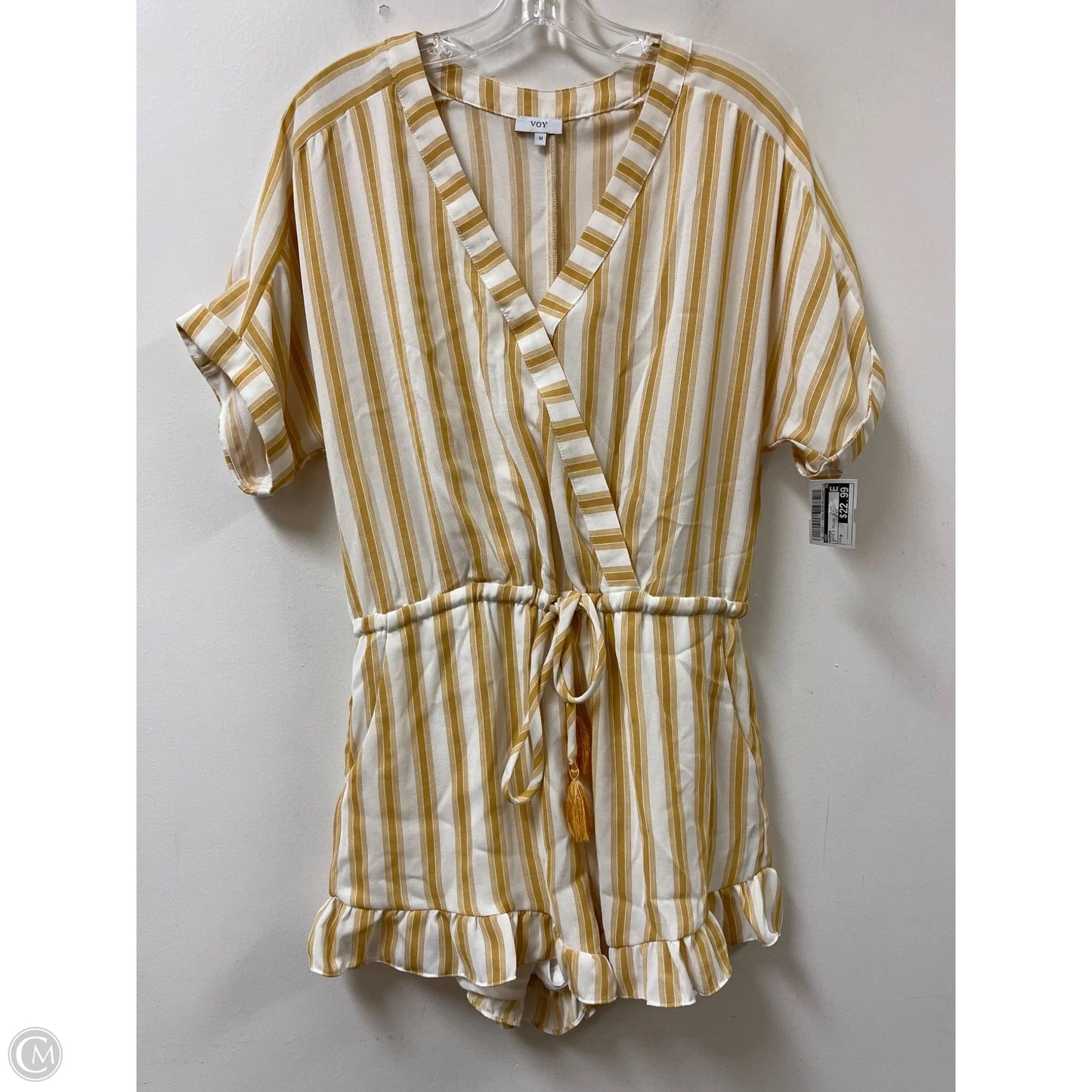 Romper By Voy In White & Yellow, Size: M