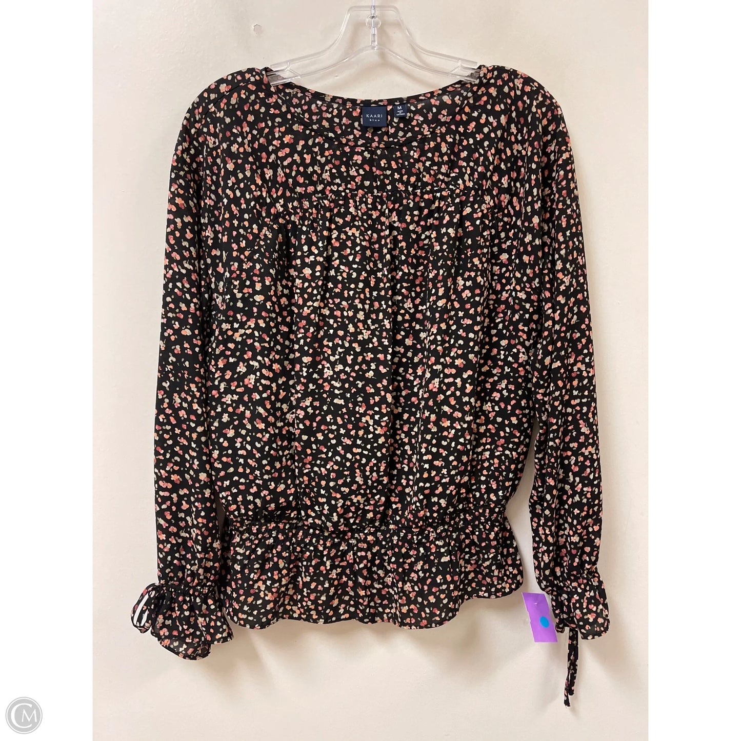Top Long Sleeve By Kaari Blue In Black & Pink, Size: M