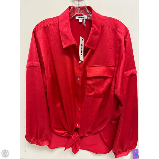 Blouse Long Sleeve By Dkny In Red, Size: L