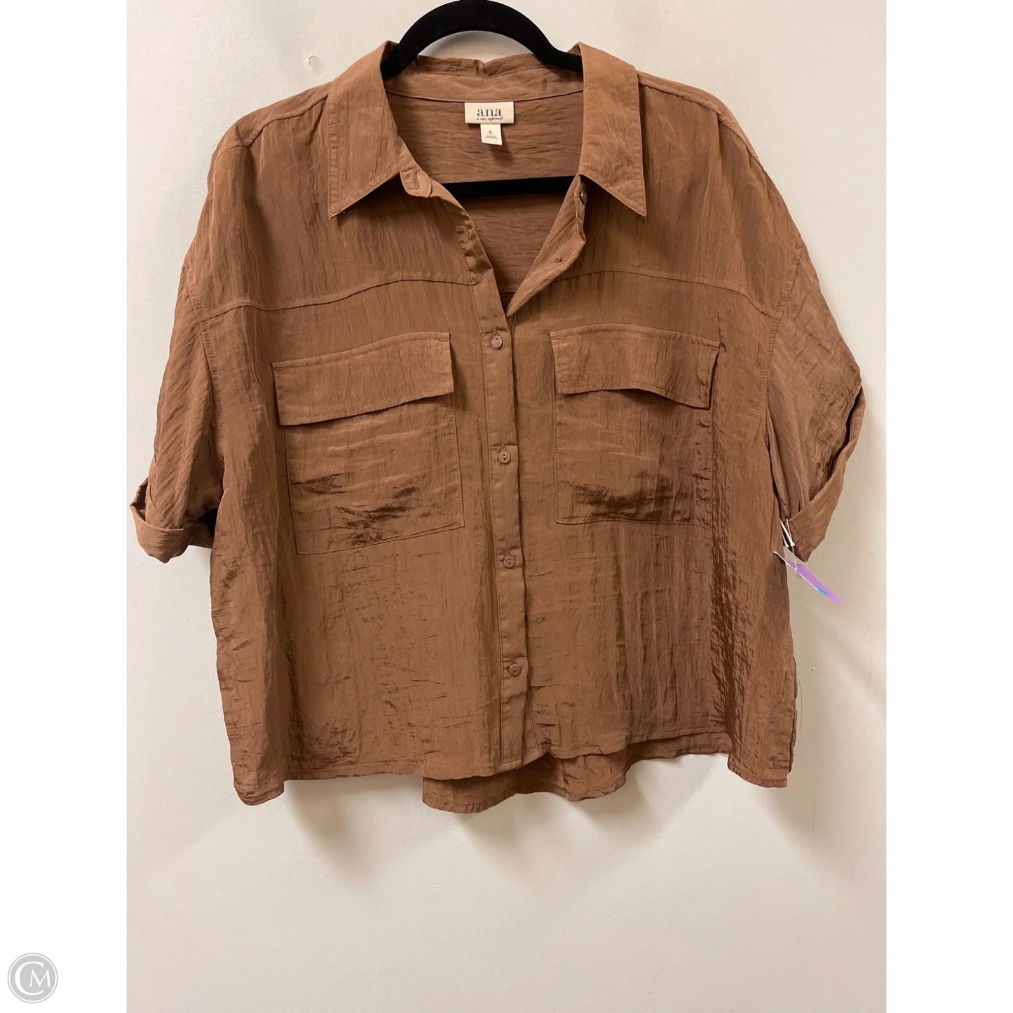 Blouse Short Sleeve By Ana In Brown, Size: Xl