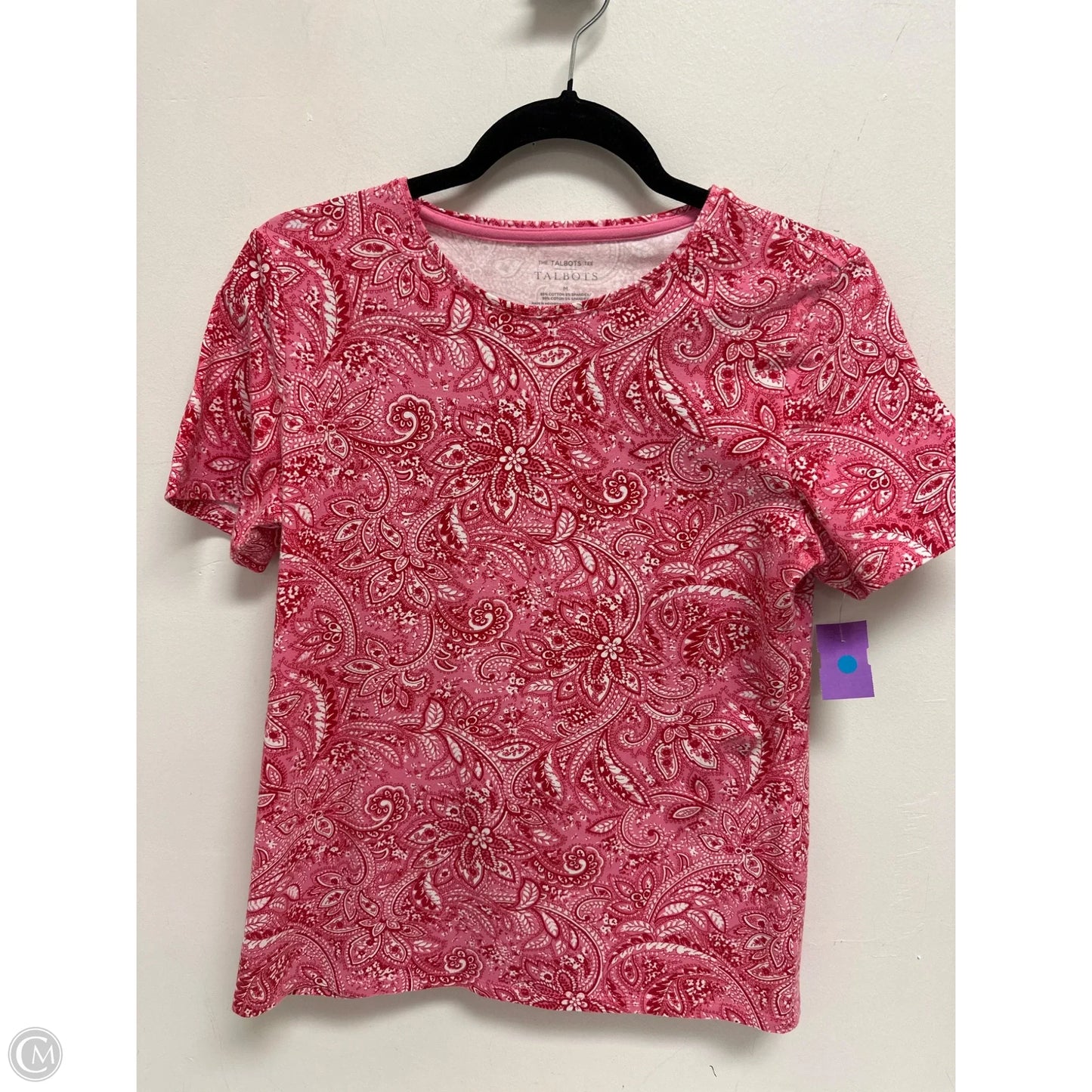 Top Short Sleeve By Talbots In Pink & White, Size: M