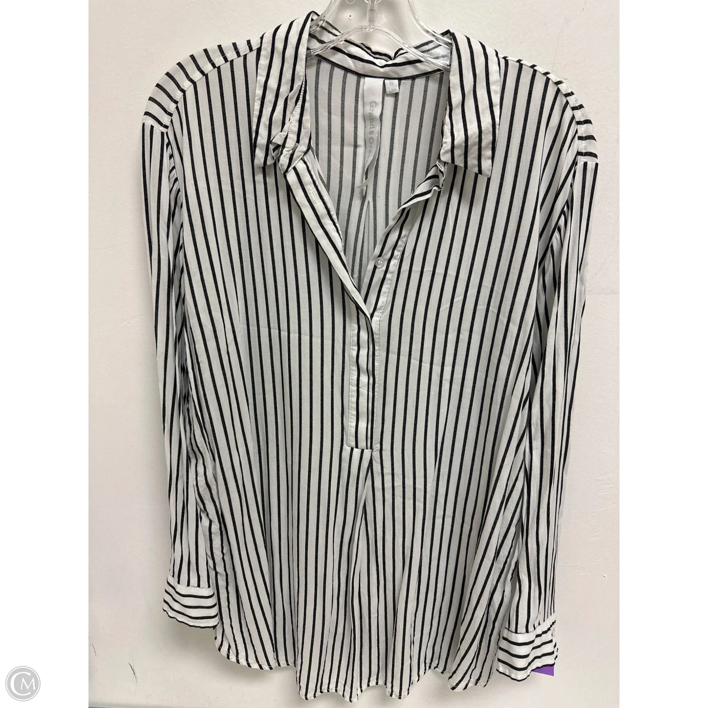 Blouse Long Sleeve By Grand And Greene In Black & White, Size: Xl