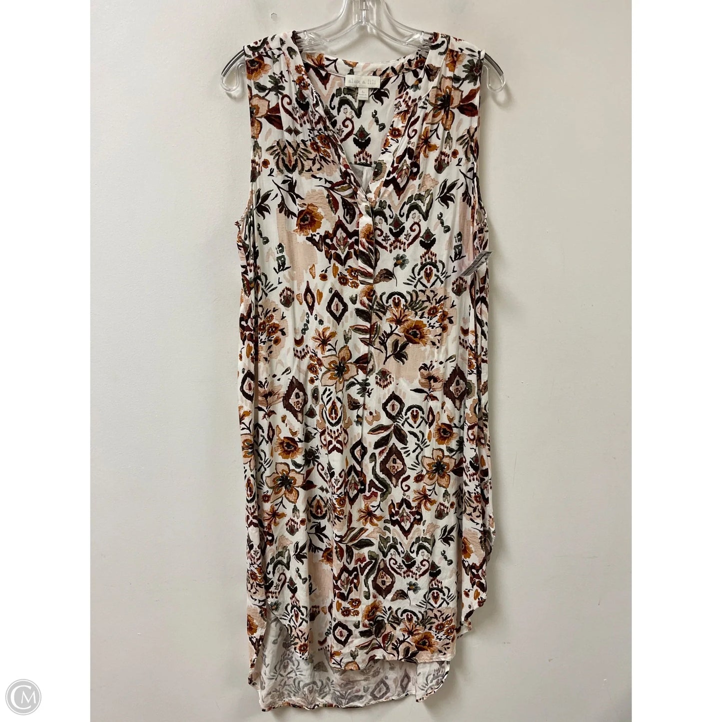 Dress Casual Midi By Clothes Mentor In Brown & White, Size: L