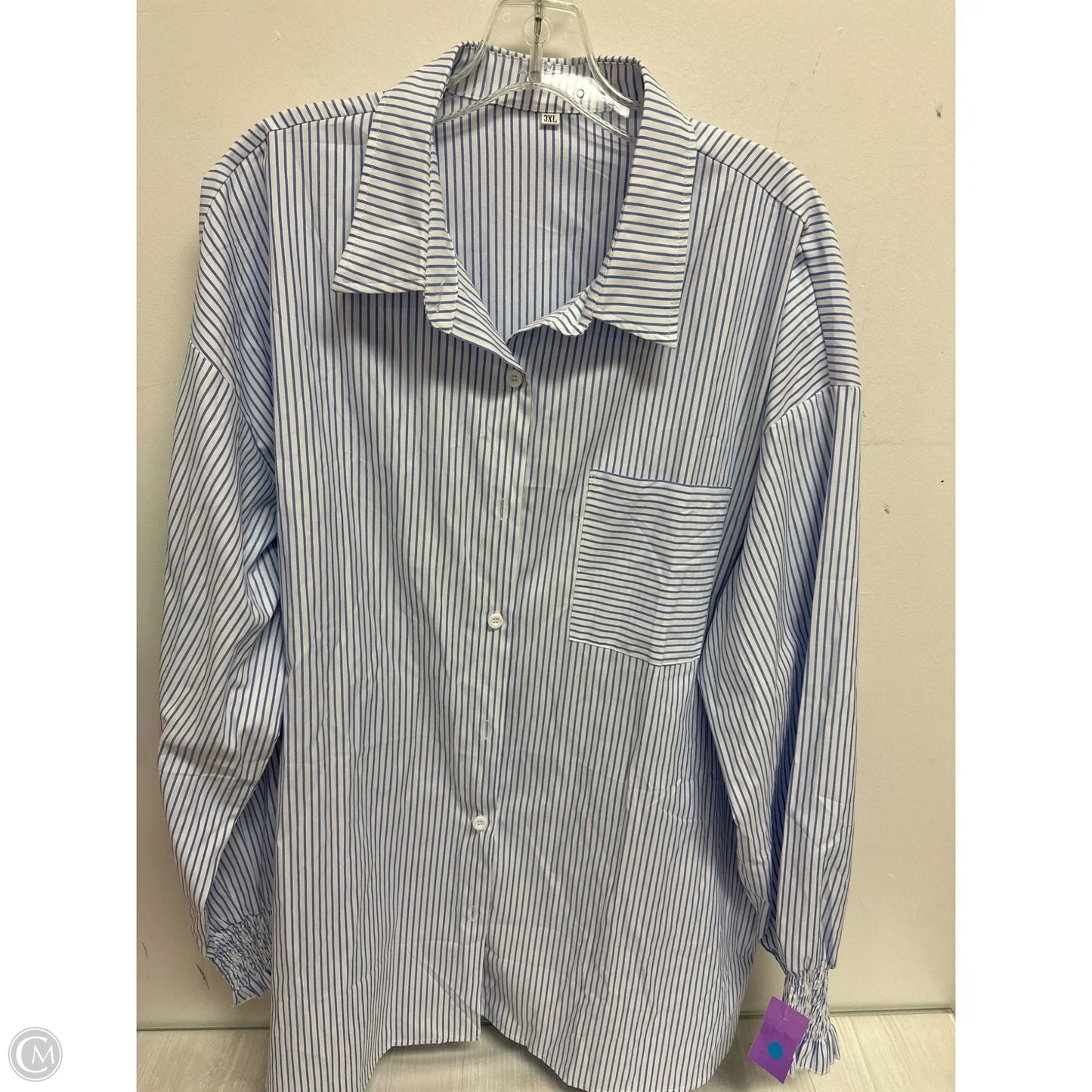 Blouse Long Sleeve By Clothes Mentor In Blue & White, Size: 3x