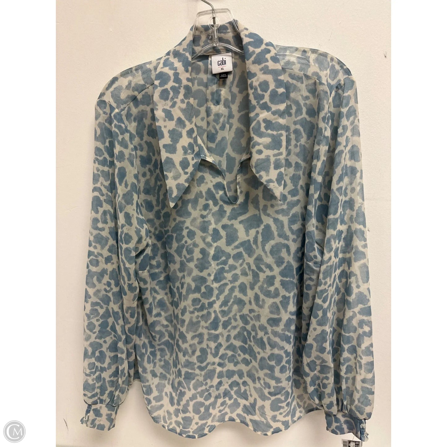 Top Long Sleeve By Cabi In Blue & Cream, Size: Xl