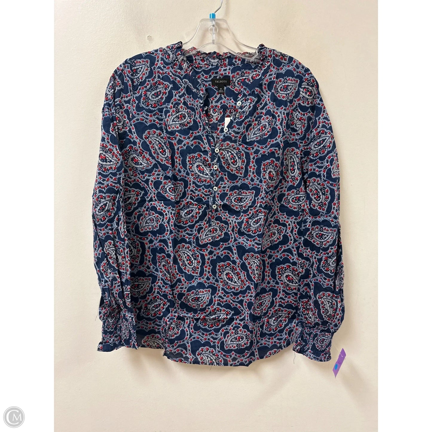Top Long Sleeve By Talbots In Blue & Red, Size: M