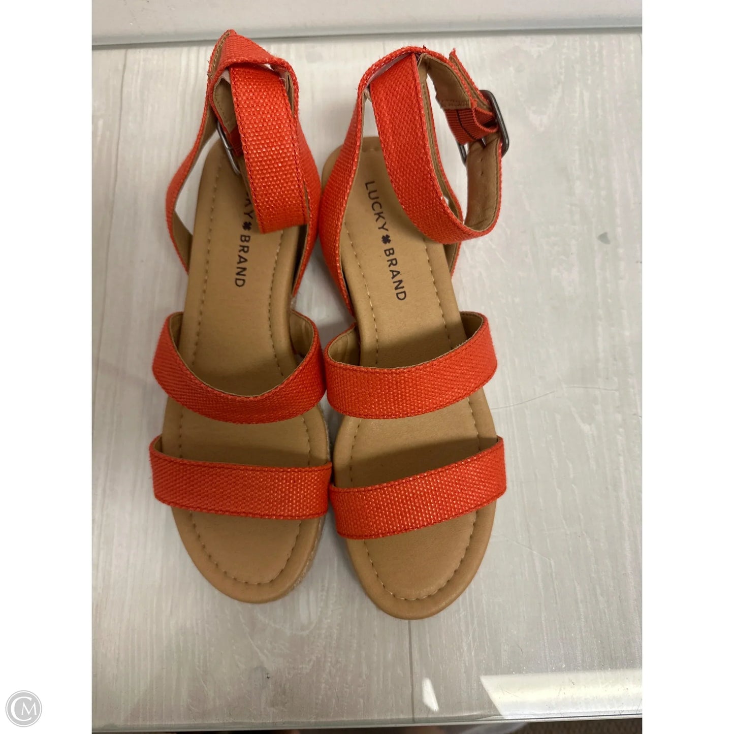 Sandals Heels Wedge By Lucky Brand In Orange, Size: 6.5