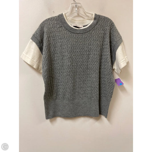 Sweater Short Sleeve By Loft In Grey & White, Size: M