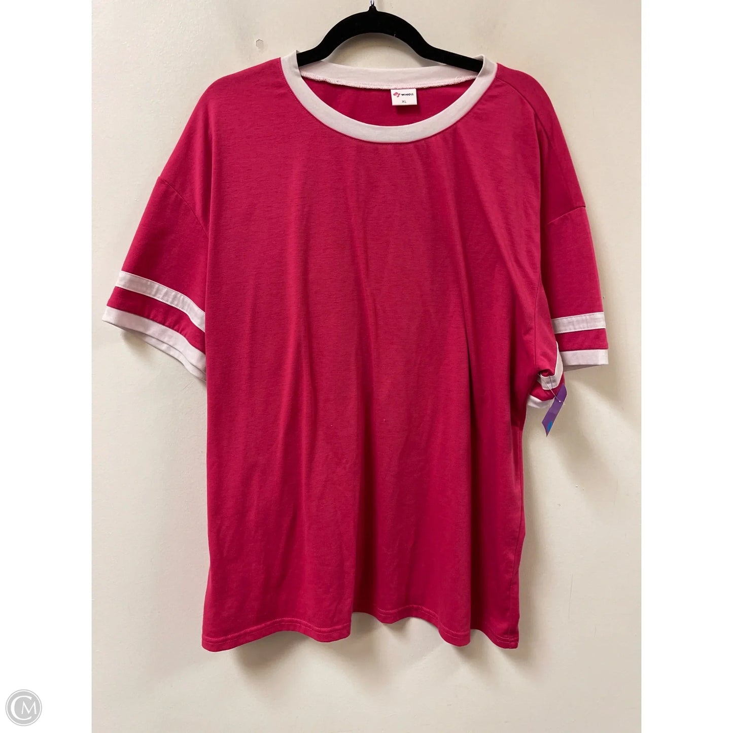 Top Short Sleeve By Clothes Mentor In Pink & White, Size: Xl