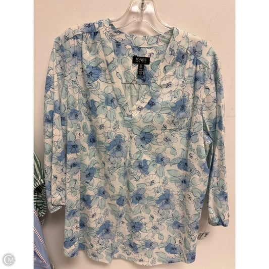 Top Long Sleeve By Jones New York In Blue & White, Size: Lp