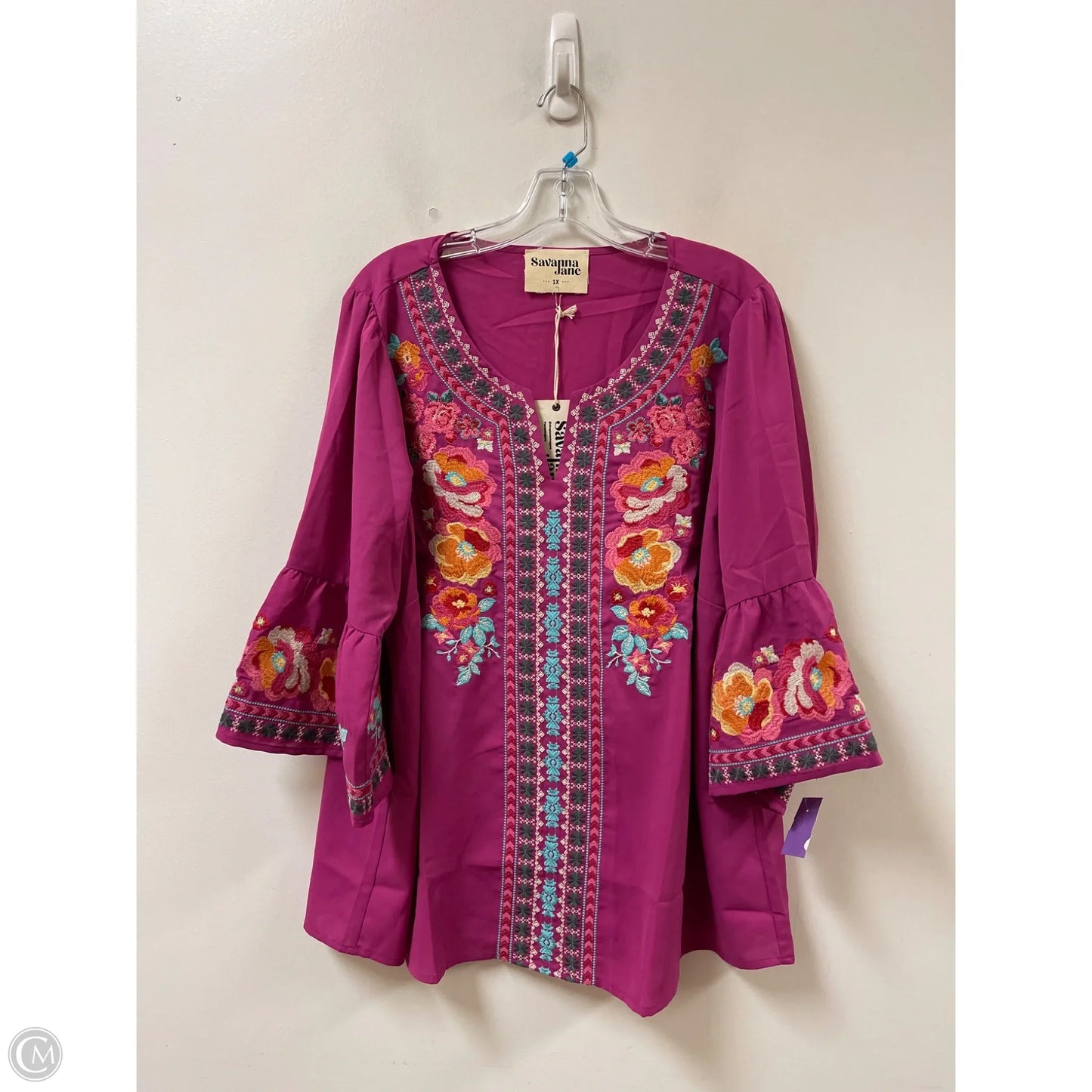 Top Short Sleeve By Savanna Jane In Purple, Size: 1x
