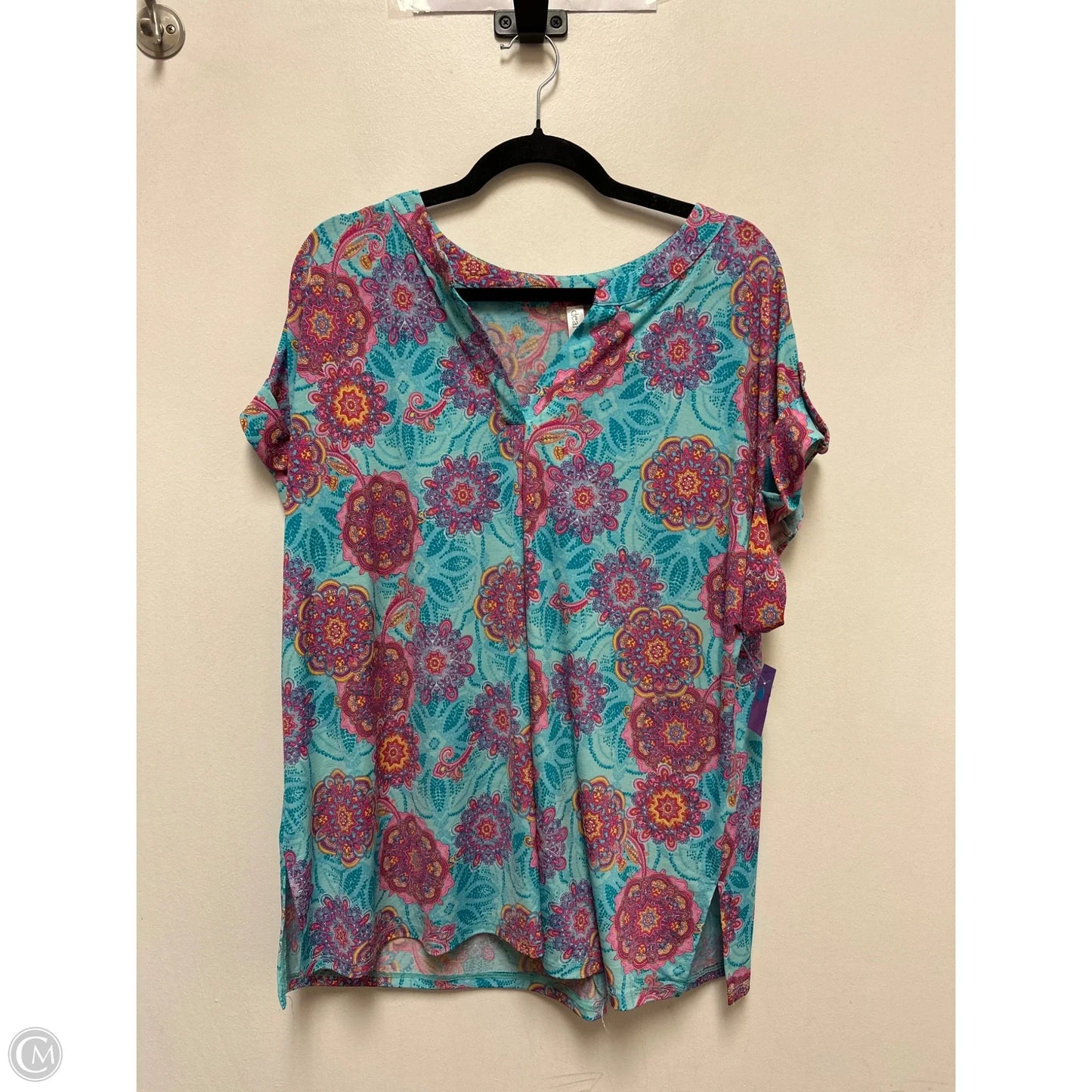 Top Short Sleeve By Dear Scarlett In Blue & Pink, Size: Xl