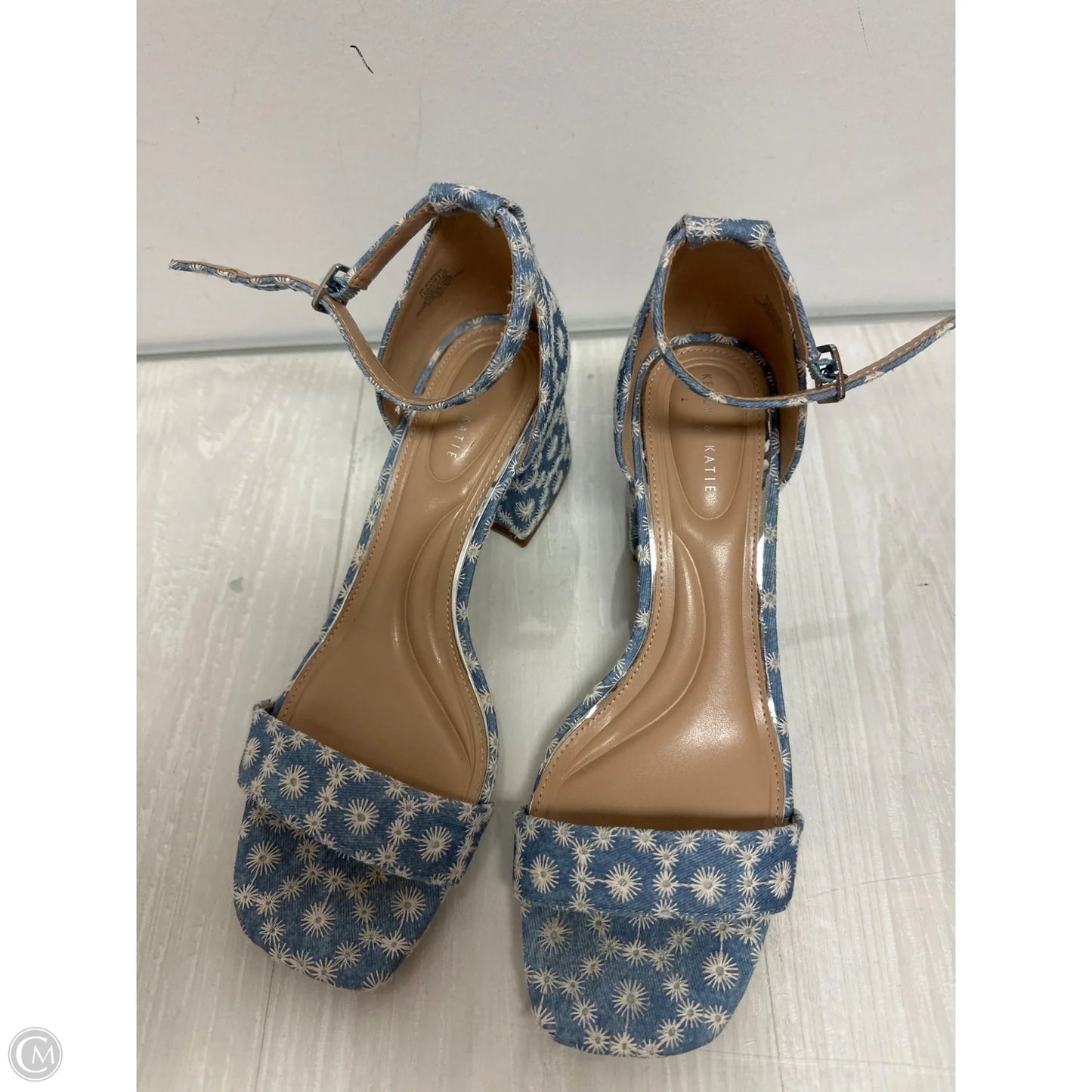 Sandals Heels Block By Kelly And Katie In Blue & White, Size: 10