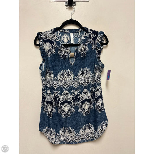 Top Short Sleeve By Perseption Concept In Blue & White, Size: L