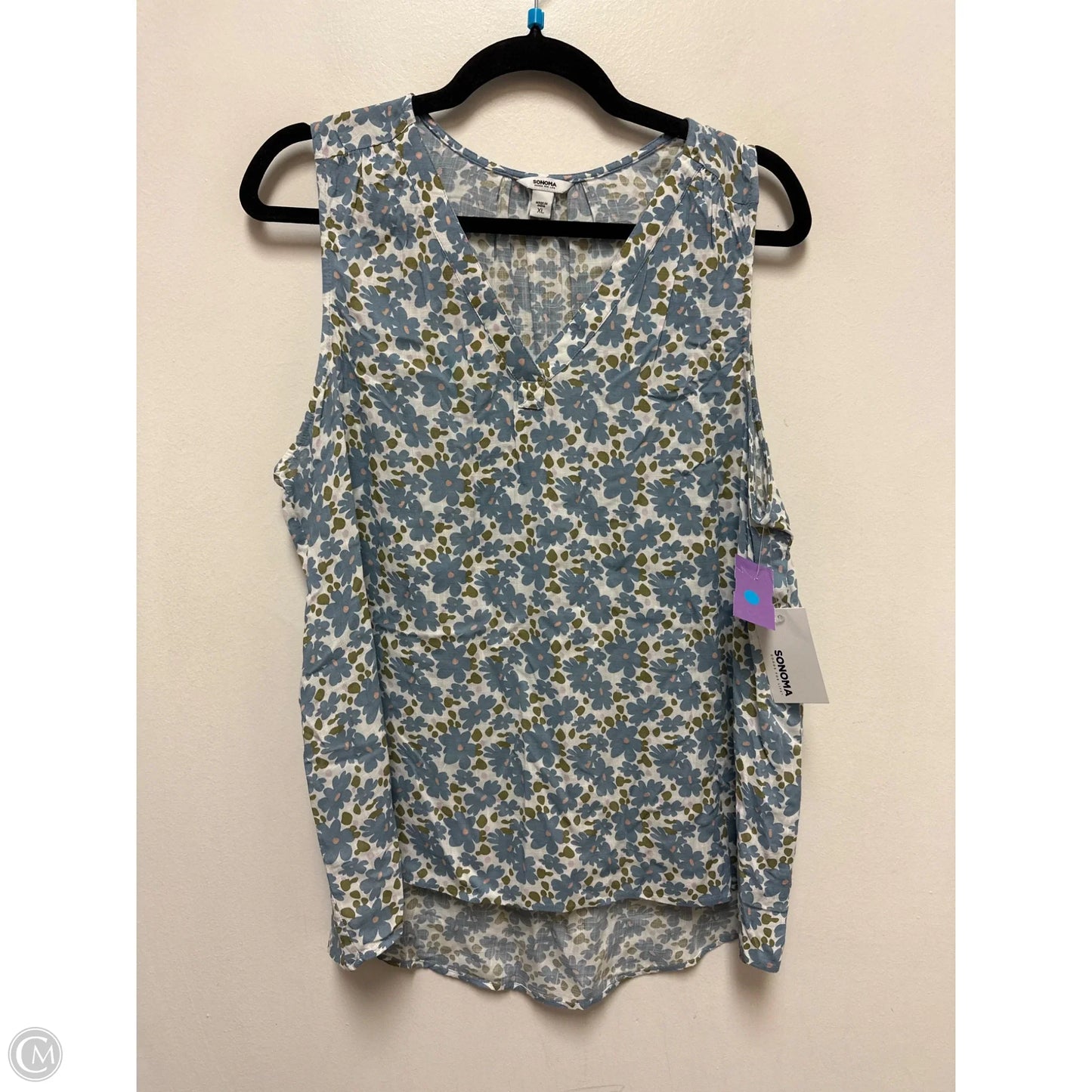 Top Sleeveless By Sonoma In Blue & White, Size: Xl