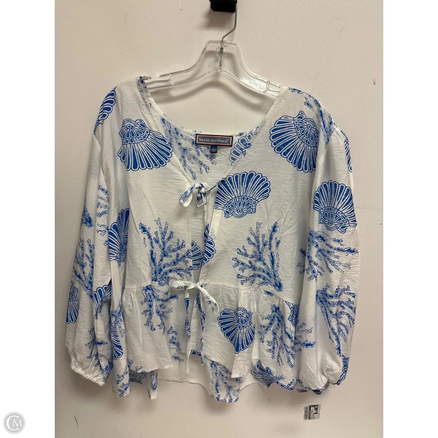 Blouse Long Sleeve By Clothes Mentor In Blue & White, Size: L