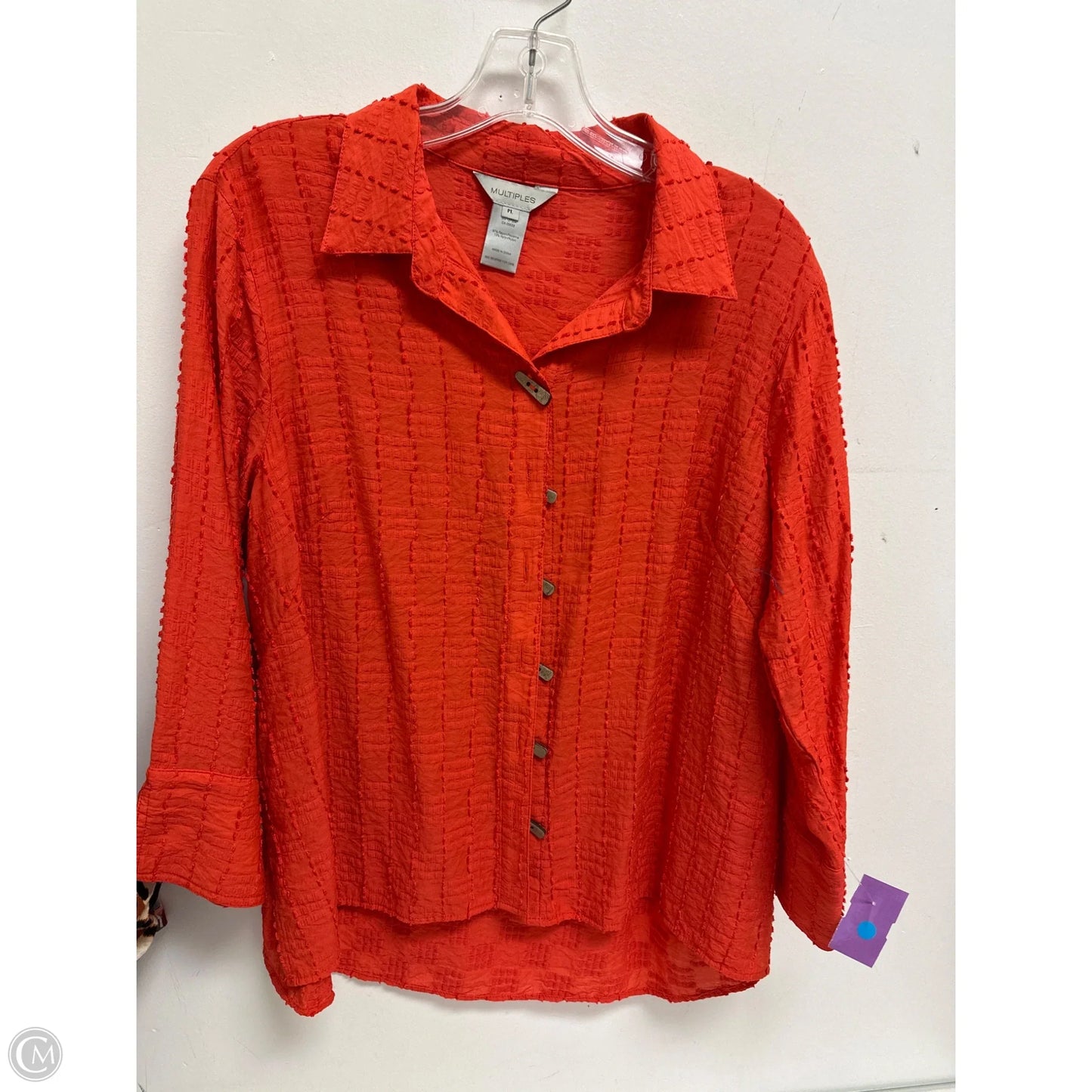 Blouse Long Sleeve By Multiples In Orange, Size: Lp