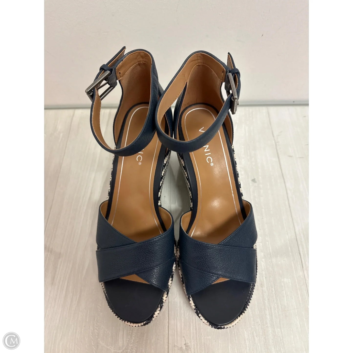 Sandals Heels Wedge By Vionic In Blue & Cream, Size: 10