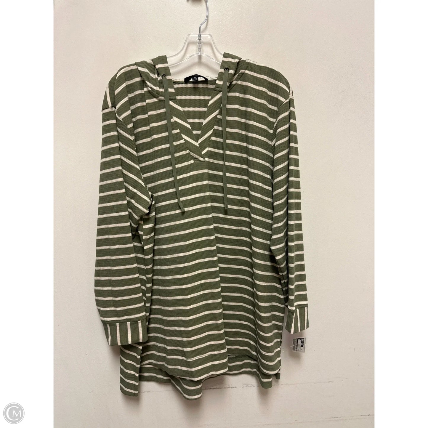 Top Long Sleeve By Jane And Delancey In Green & White, Size: 2x