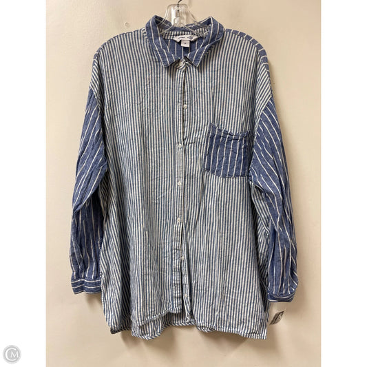 Blouse Long Sleeve By Old Navy In Blue & White, Size: 2x